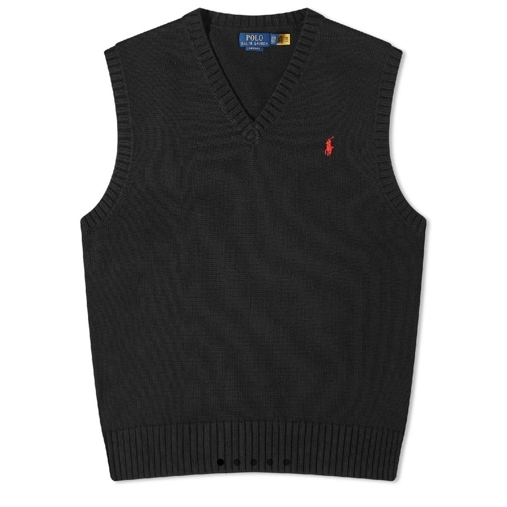 Polo by Ralph Lauren black knit men’s vest 100% cotton V neck Sz XL